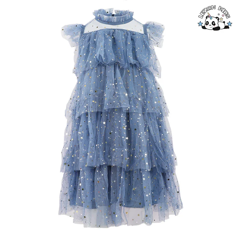 LEZONKIDS - Summer Clothing Shining Layered Gauze Ball Gown Cake Girl Dresses for Wedding Pageant Party